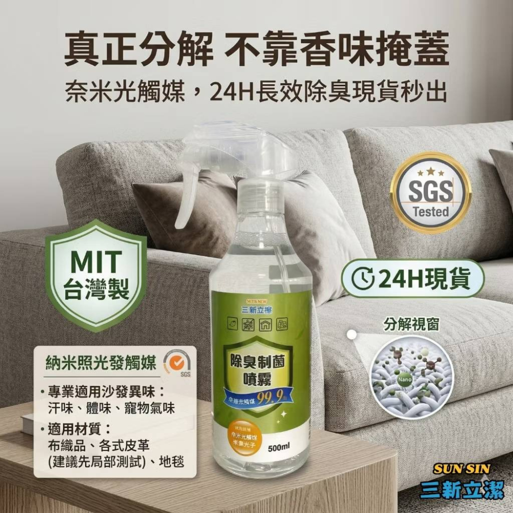 【新生王子】 三新立潔500ml光觸媒除臭噴霧 貓砂除臭 汽車除臭 廁所除臭 安全帽除臭 芳香噴霧-細節圖5