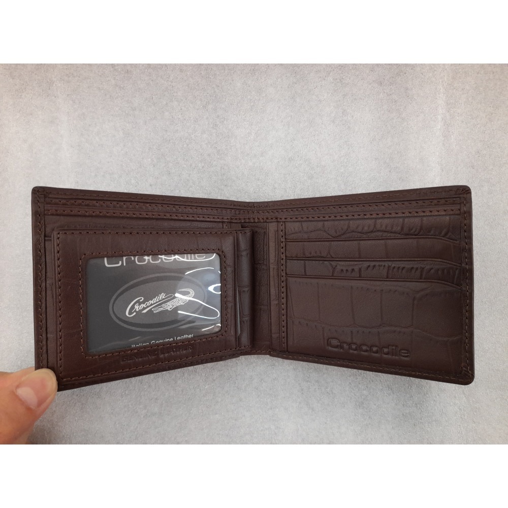 CROCODILE 牛皮壓鱷紋短夾 皮夾 0103-40042咖色-細節圖3