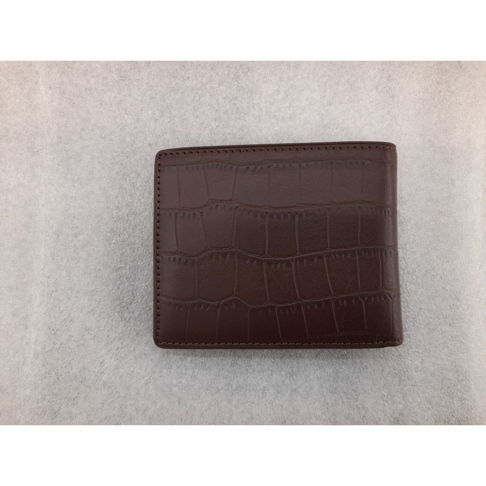 CROCODILE 牛皮壓鱷紋短夾 皮夾 0103-40042咖色-細節圖4