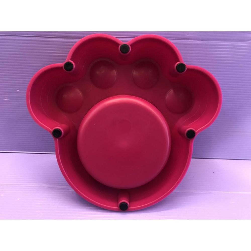 🌺妤珈寵物店🌺狗碗 寵物用品 優質厚實 圓形狗碗 可愛腳印桃色塑膠單 寵物用品食具 狗糧碗-細節圖2