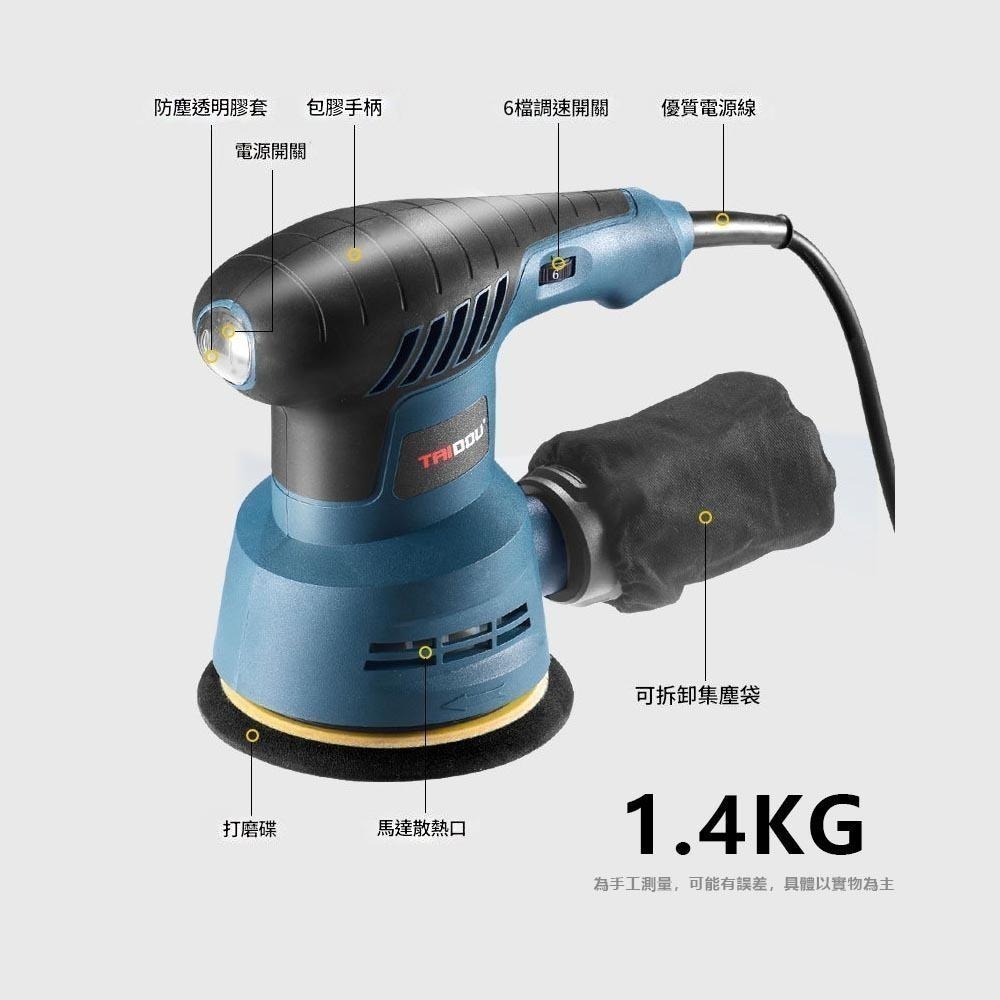 超能玩工 保固1年半●全國最低110V 砂紙機 5吋 6檔調速 砂光機 磨砂機 抛光機 砂磨機 打磨機-細節圖4