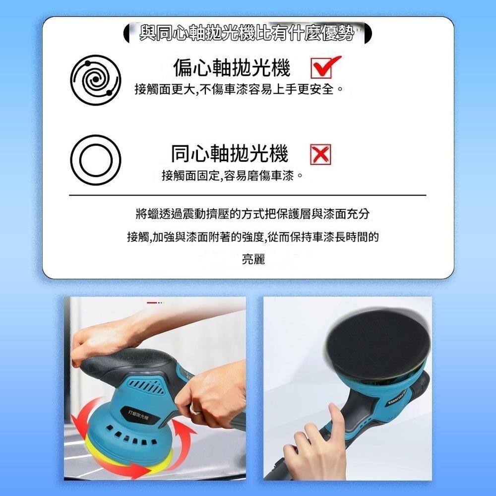 超能玩工 保固1年●全新8檔調速 12v拋光機 5吋DA機打蠟機 無線打蠟機 電動打蠟機 鍍膜機 偏心打蠟機 汽車拋光機-細節圖7