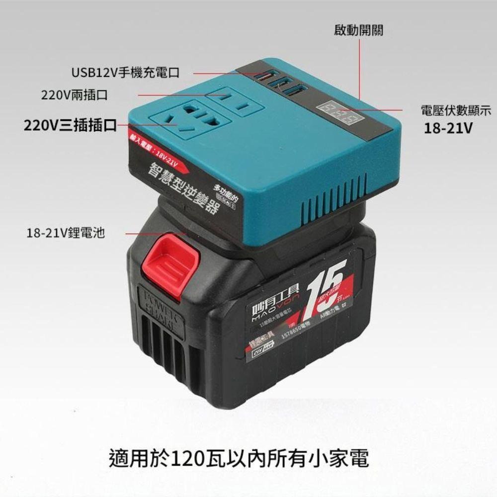 超能玩工 保固一年●多功能鋰電智能逆變器 18V-20V轉110V 多功能逆變器 智能逆變器 鋰電池逆變器 牧田-細節圖6