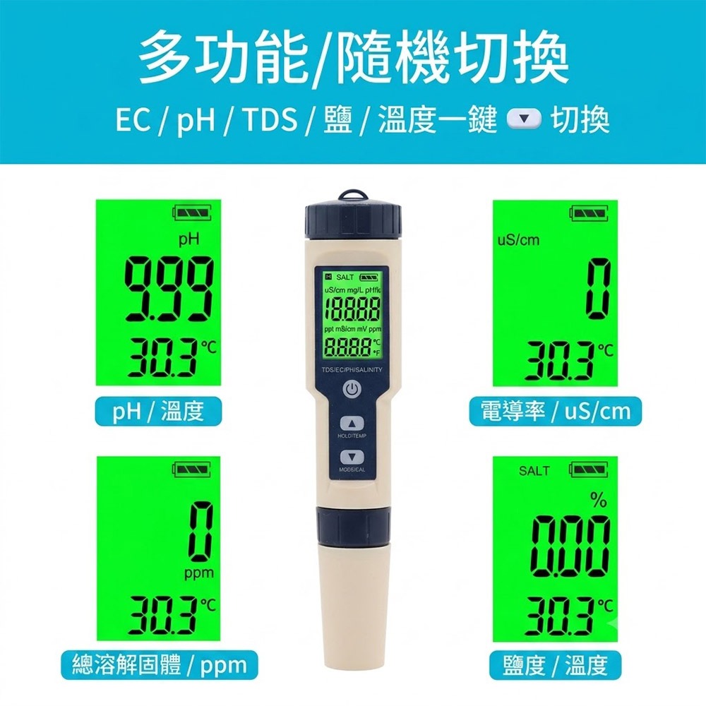 超能玩工 保固半年●9909 背光水質檢測筆 多合一水質測試筆 水質測試筆 水質檢測儀 驗水筆 測水筆 水質檢測-細節圖4