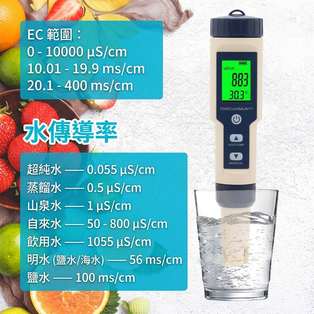 超能玩工 保固半年●9909 背光水質檢測筆 多合一水質測試筆 水質測試筆 水質檢測儀 驗水筆 測水筆 水質檢測-細節圖8
