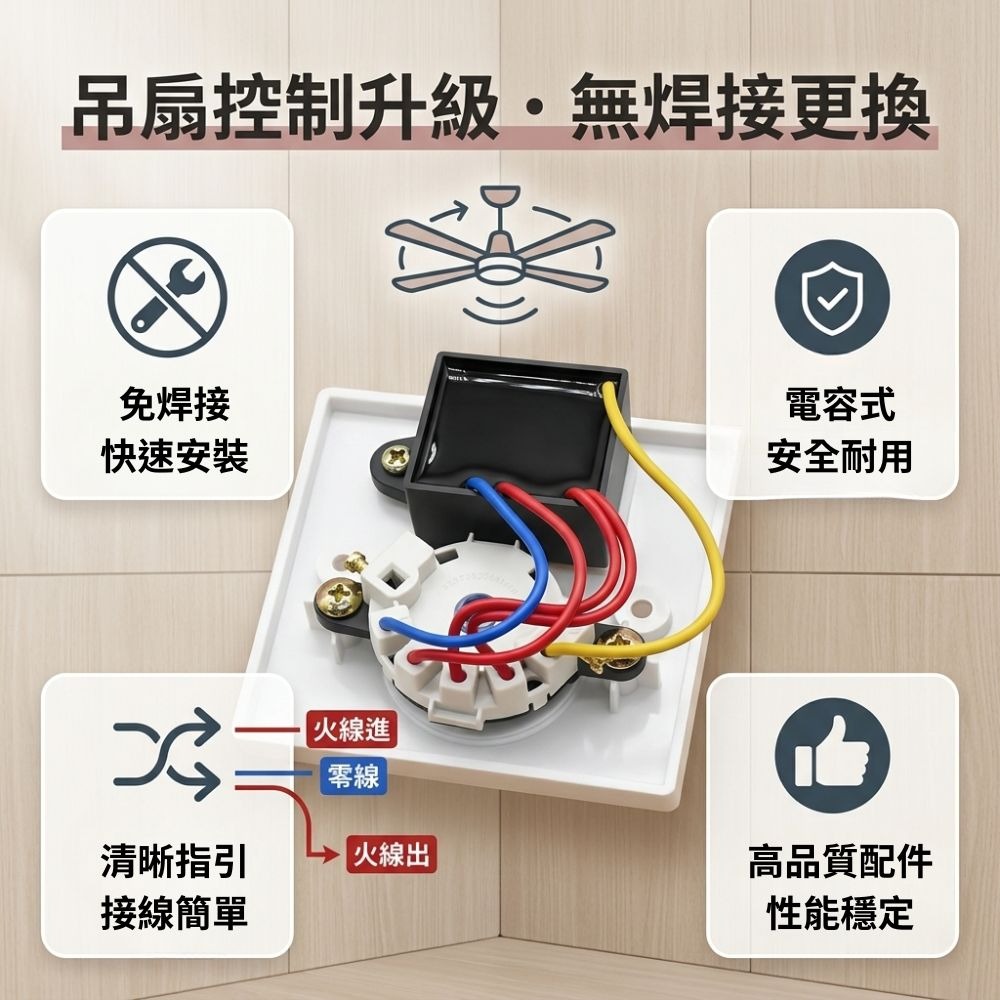 超能玩工 包退0費用●五檔風扇調速器 旋鈕式速度調節器 明暗裝扇調速器 110V/220V通用 86型 台灣現貨-細節圖5