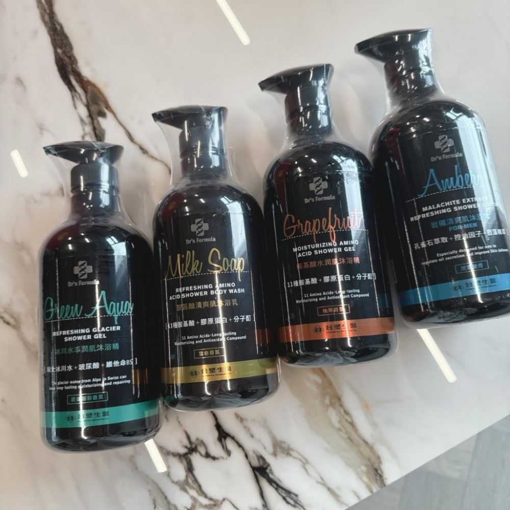 現貨✔【台塑生醫 Dr’s Formula】胺基酸清爽肌-雪皂香氛、柚果香氛/岩礦清爽肌琥珀魅香/冰川水丰潤肌沐浴乳-細節圖2