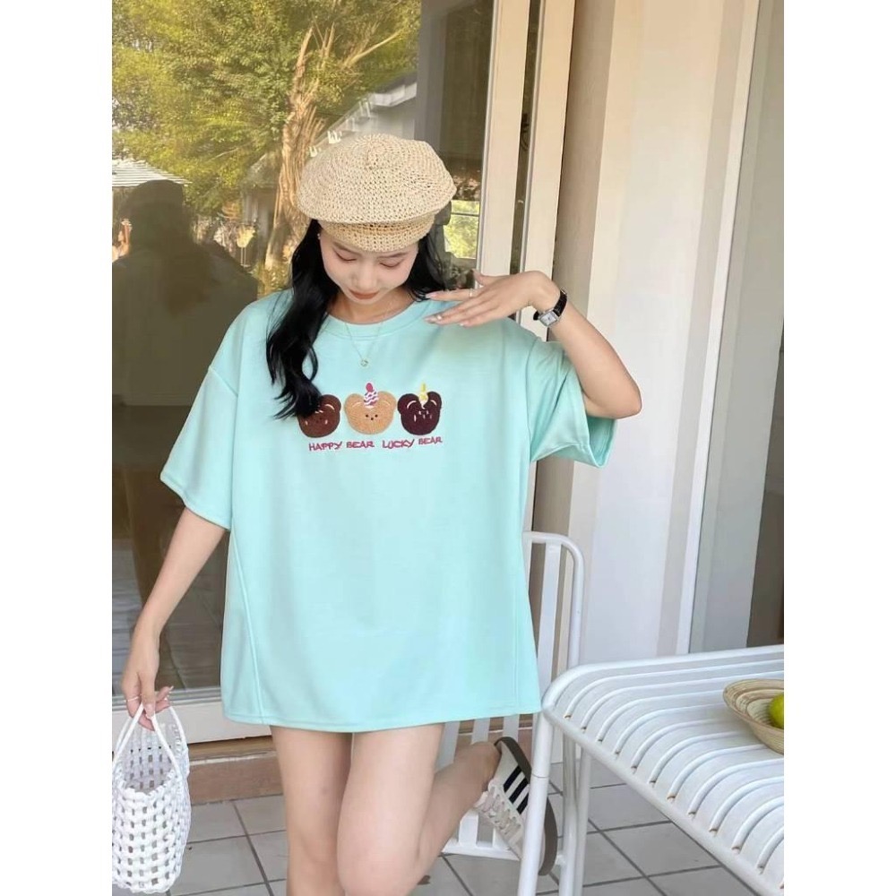 N-1109 𝓢𝓱𝓸𝓹 現貨🏷韓版 🛒太空棉圓領立體刺繡寬鬆T恤-細節圖2