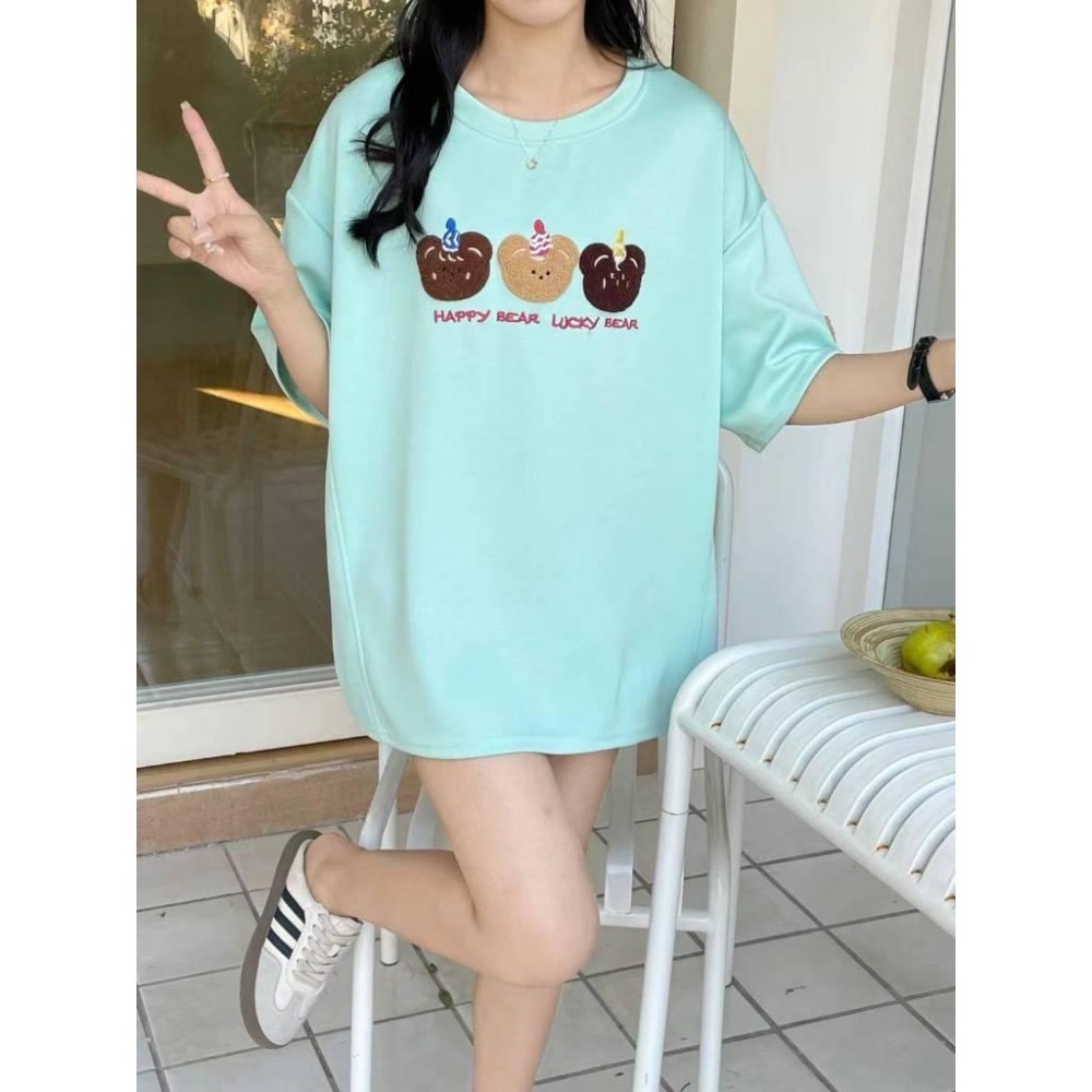 N-1109 𝓢𝓱𝓸𝓹 現貨🏷韓版 🛒太空棉圓領立體刺繡寬鬆T恤-細節圖3