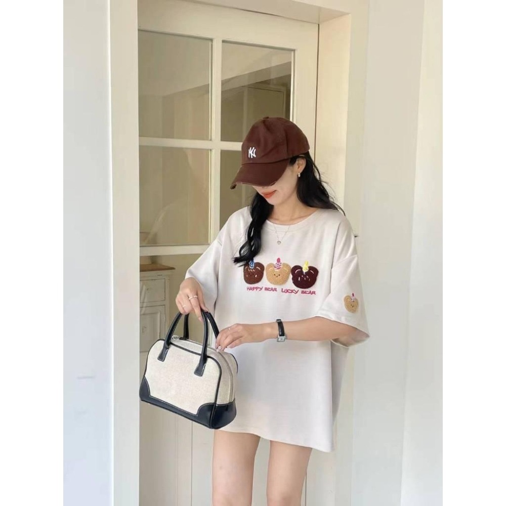 N-1109 𝓢𝓱𝓸𝓹 現貨🏷韓版 🛒太空棉圓領立體刺繡寬鬆T恤-細節圖5