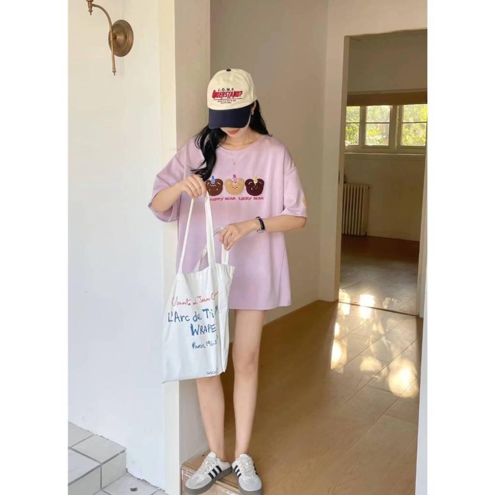 N-1109 𝓢𝓱𝓸𝓹 現貨🏷韓版 🛒太空棉圓領立體刺繡寬鬆T恤-細節圖7