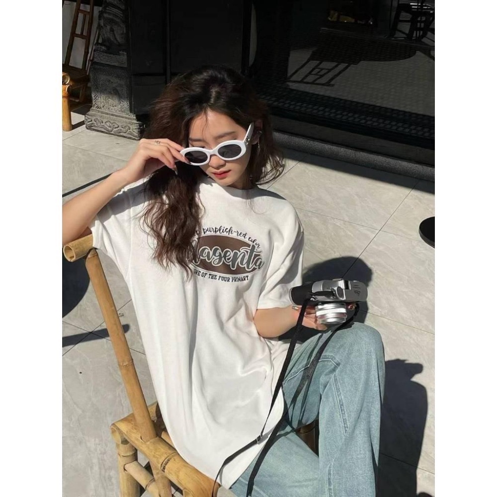 N-1109 𝓢𝓱𝓸𝓹 現貨🏷激推圓領美式造型印花短袖中長款衣-細節圖5