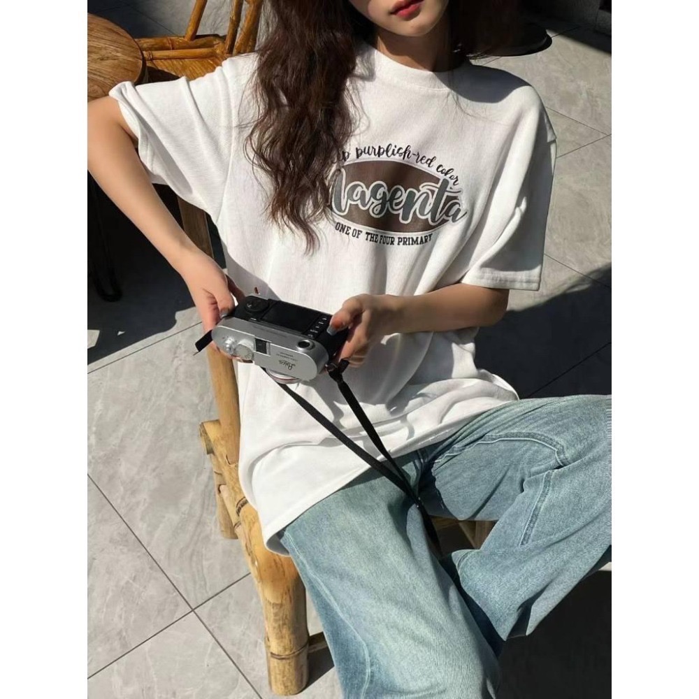 N-1109 𝓢𝓱𝓸𝓹 現貨🏷激推圓領美式造型印花短袖中長款衣-細節圖6