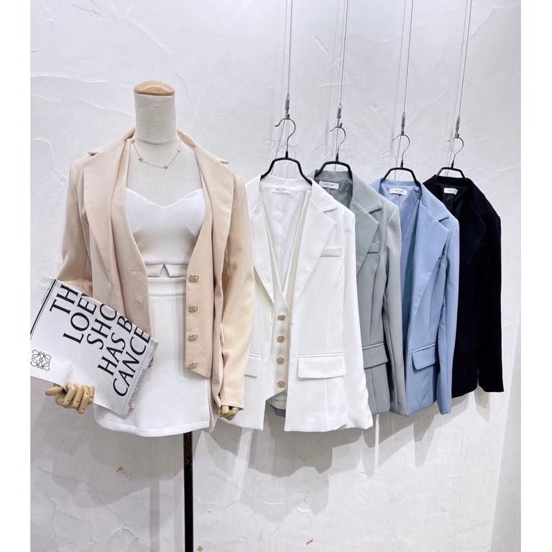 N-1109 𝓢𝓱𝓸𝓹 現貨🏷假兩件H釦口袋西裝外套-細節圖7