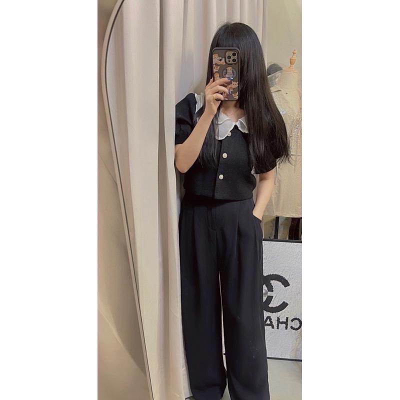 N-1109 shop 現貨🏷百搭後鬆緊西裝雪紡寬褲-細節圖2