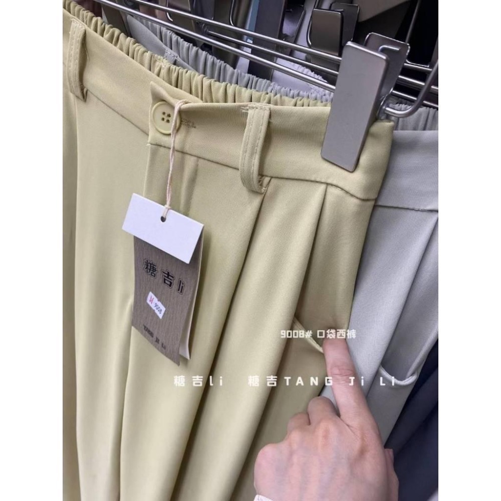 N-1109 shop 現貨🏷百搭後鬆緊西裝雪紡寬褲-細節圖3