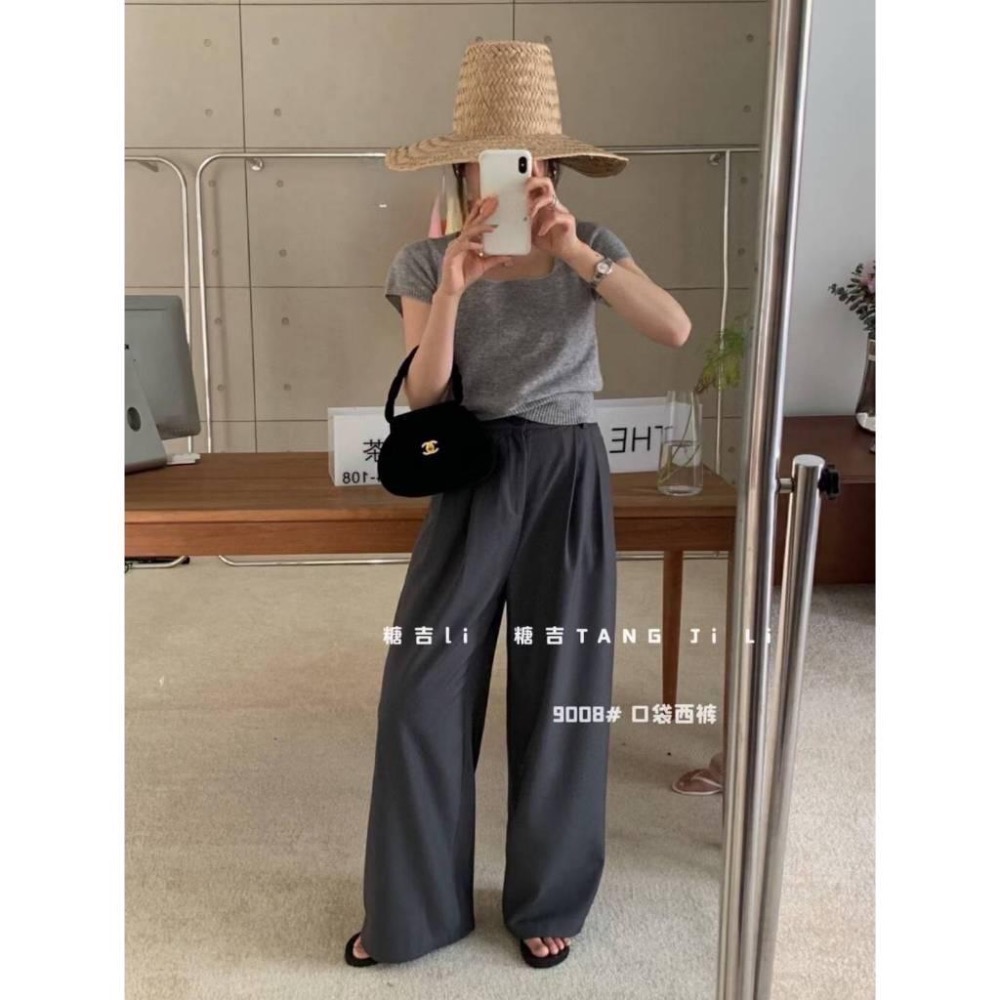 N-1109 shop 現貨🏷百搭後鬆緊西裝雪紡寬褲-細節圖6