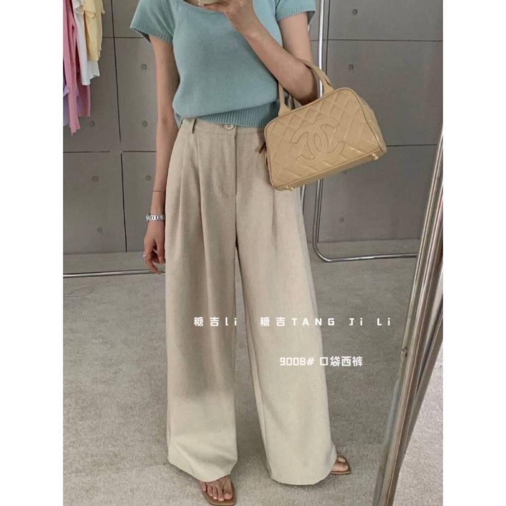 N-1109 shop 現貨🏷百搭後鬆緊西裝雪紡寬褲-細節圖7