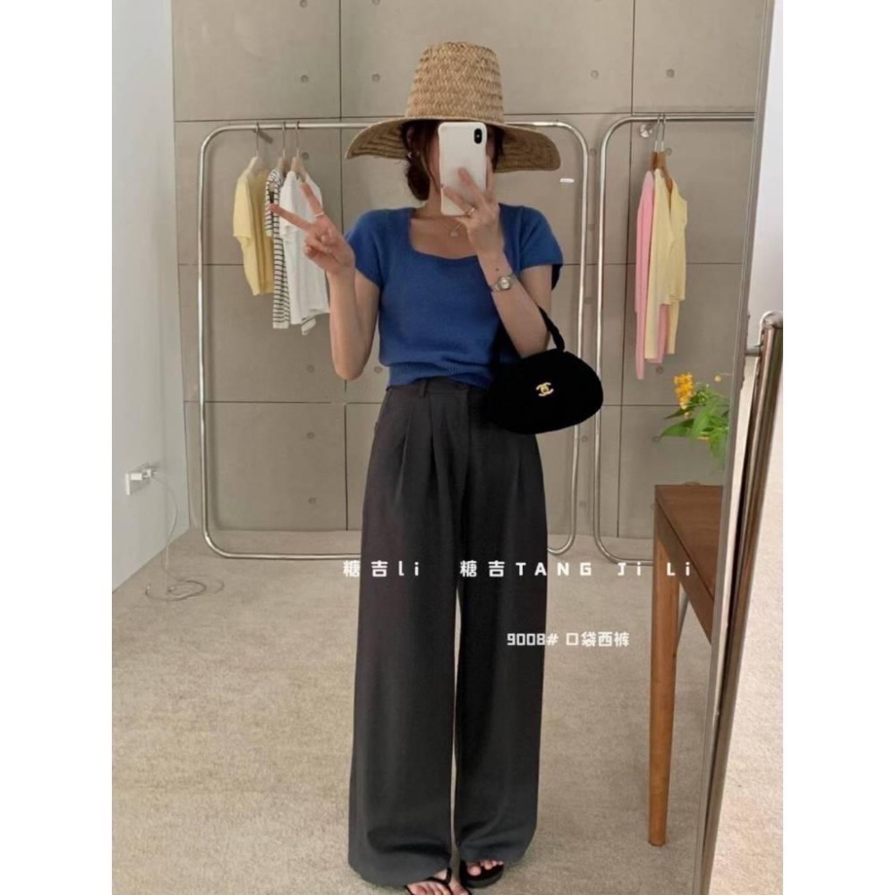 N-1109 shop 現貨🏷百搭後鬆緊西裝雪紡寬褲-細節圖8