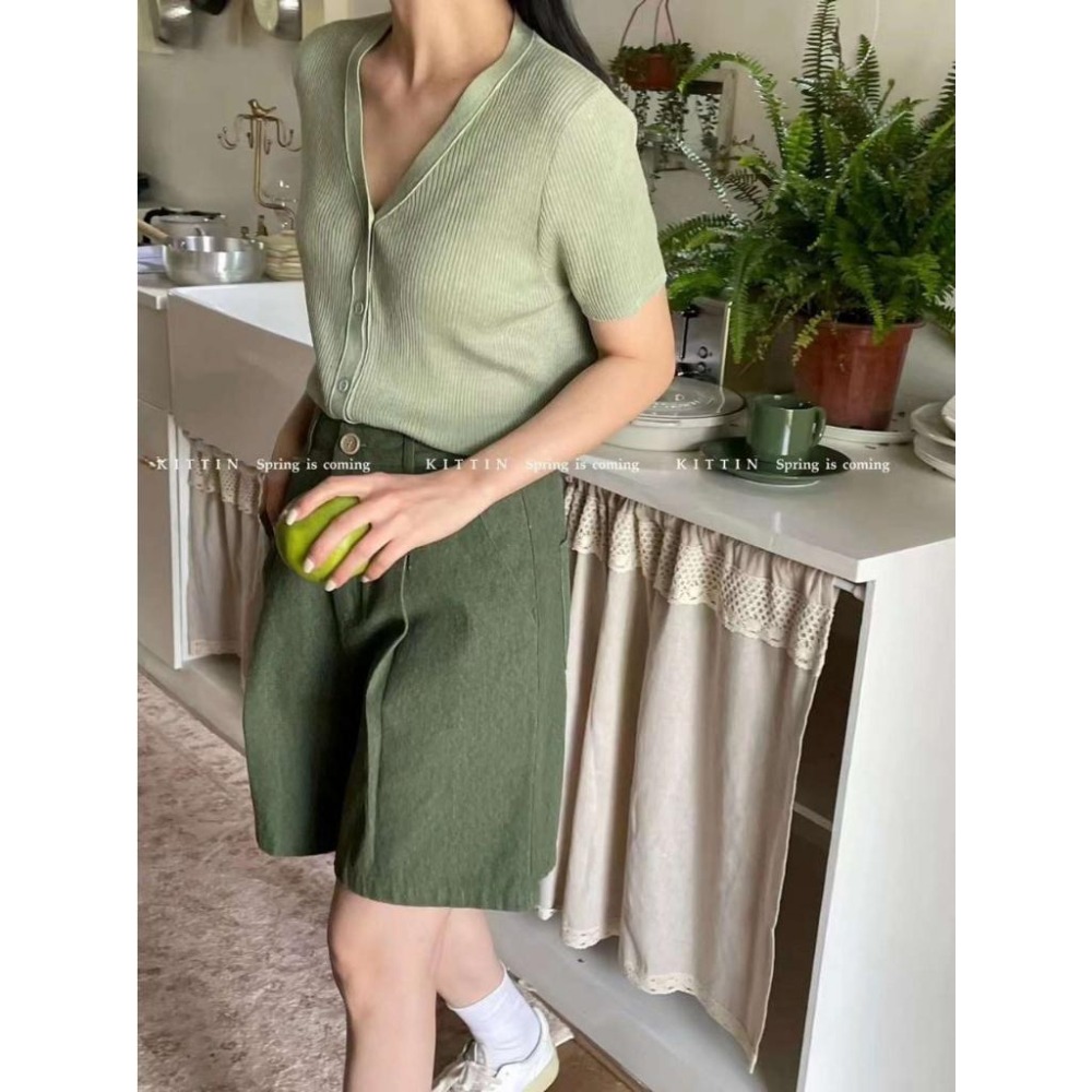 N-1109 𝓢𝓱𝓸𝓹 現貨🏷 V領親膚柔軟短袖針織上衣-細節圖3