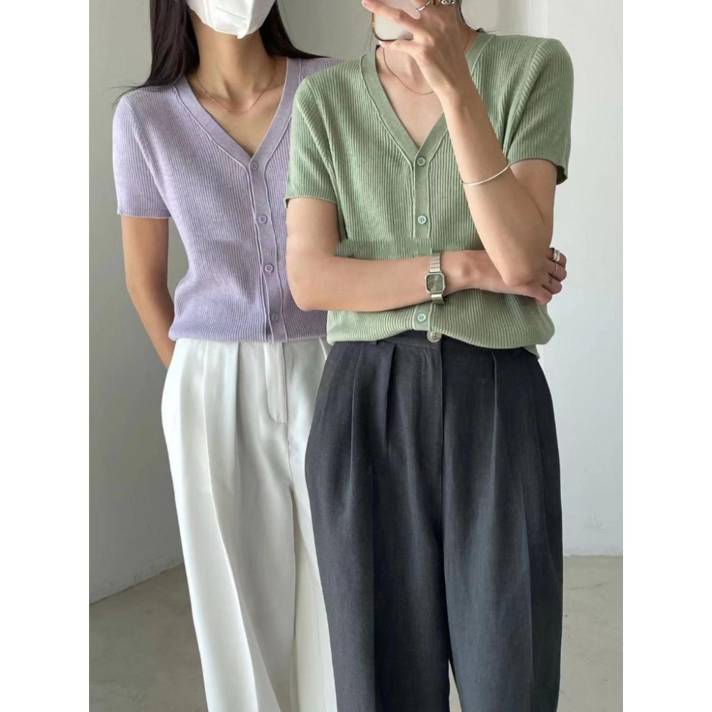 N-1109 𝓢𝓱𝓸𝓹 現貨🏷 V領親膚柔軟短袖針織上衣-細節圖8