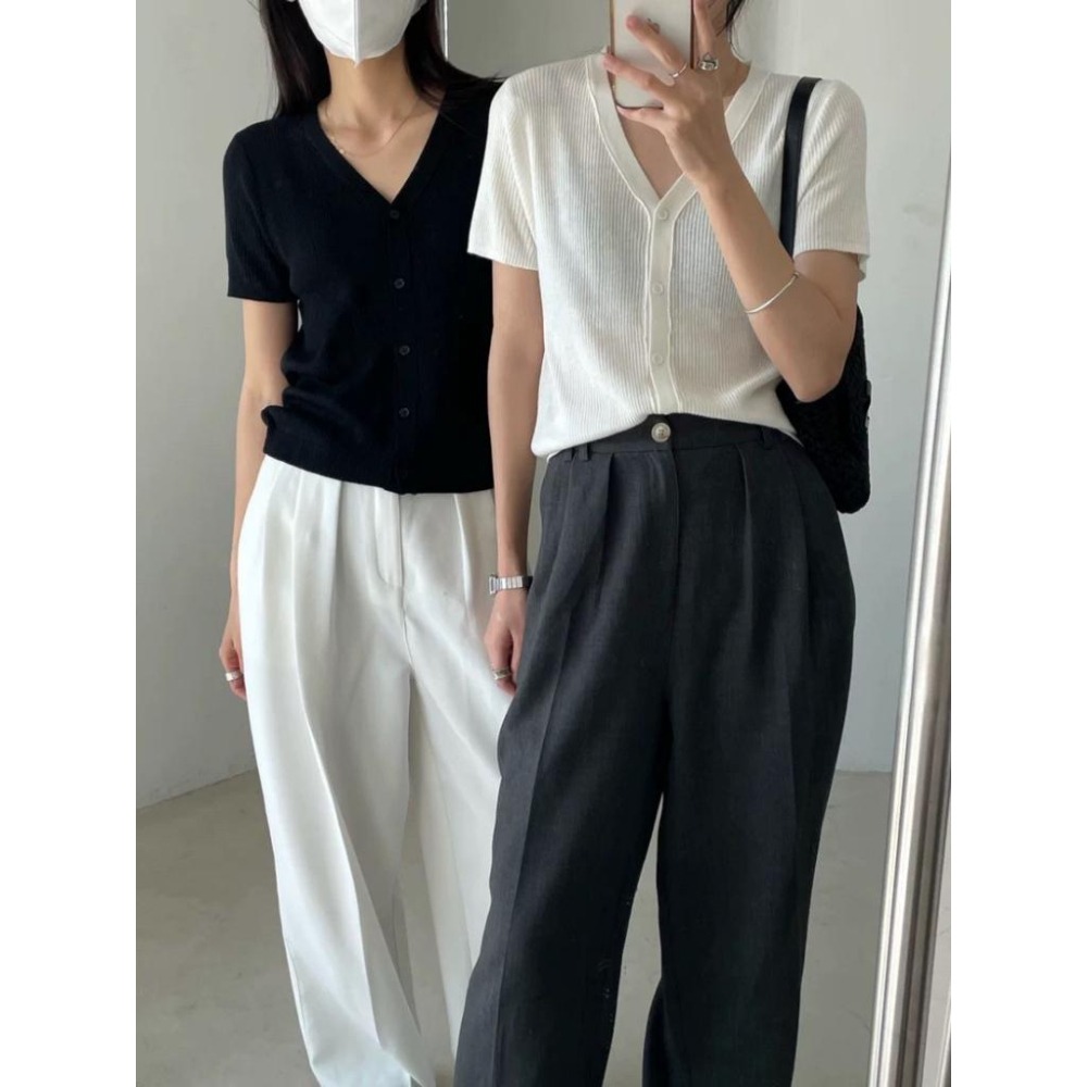 N-1109 𝓢𝓱𝓸𝓹 現貨🏷 V領親膚柔軟短袖針織上衣-細節圖9