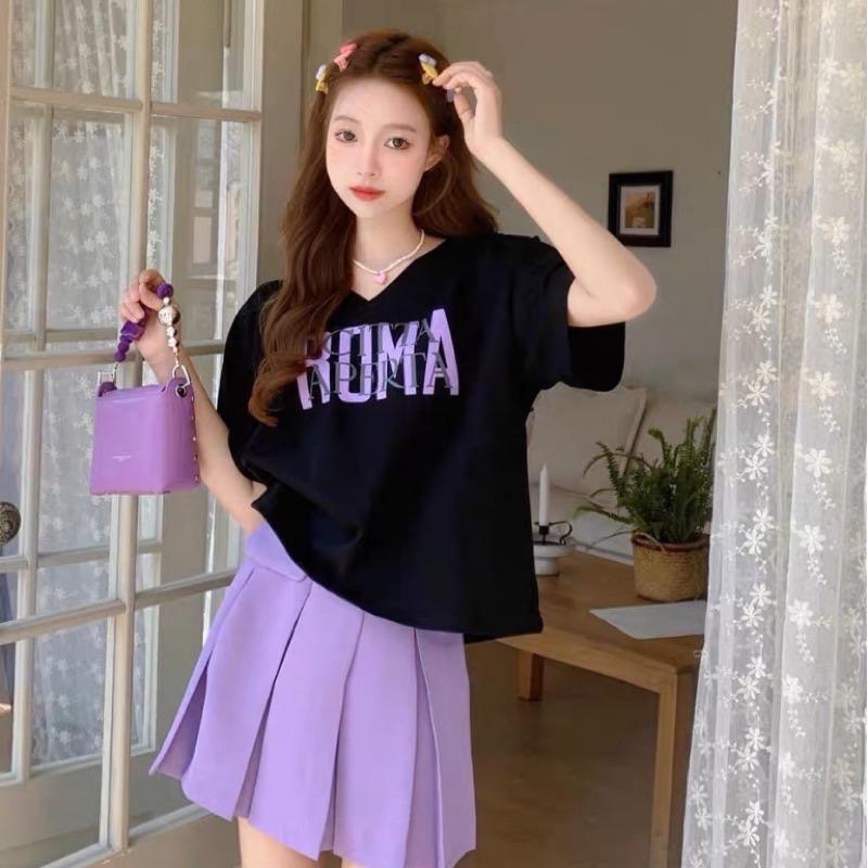 N-1109 𝓢𝓱𝓸𝓹 現貨🏷 V領印花字母百褶短裙套裝-細節圖3