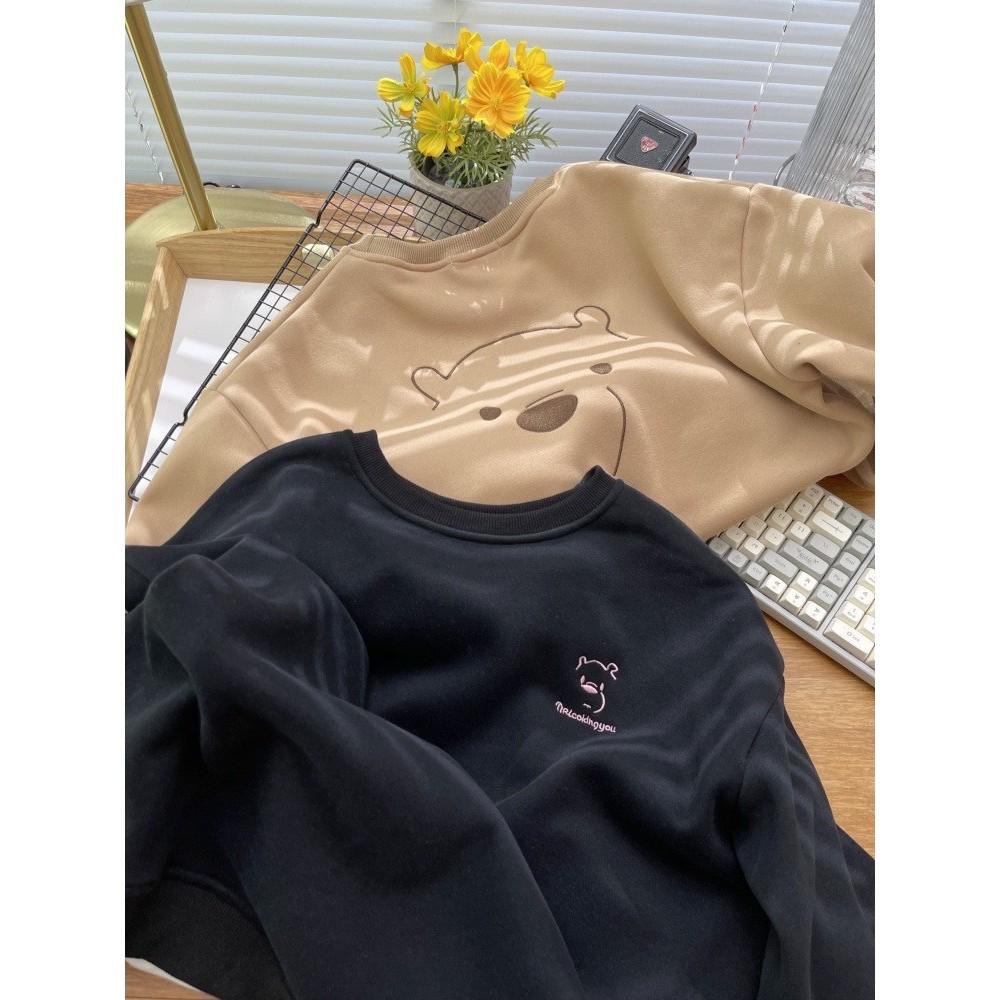 N-1109 𝓢𝓱𝓸𝓹 現貨🏷 🐻小熊刺繡圓領刷毛拼接衛衣上衣-細節圖4