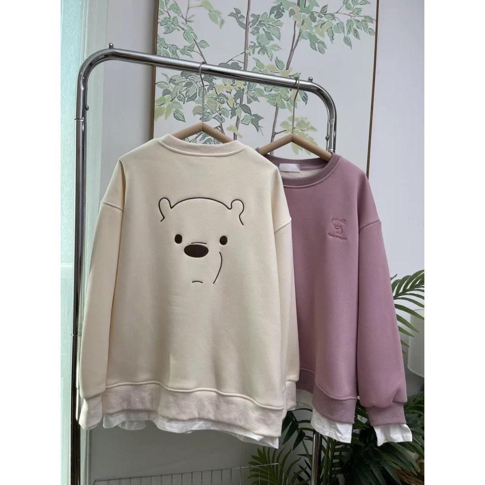 N-1109 𝓢𝓱𝓸𝓹 現貨🏷 🐻小熊刺繡圓領刷毛拼接衛衣上衣-細節圖5