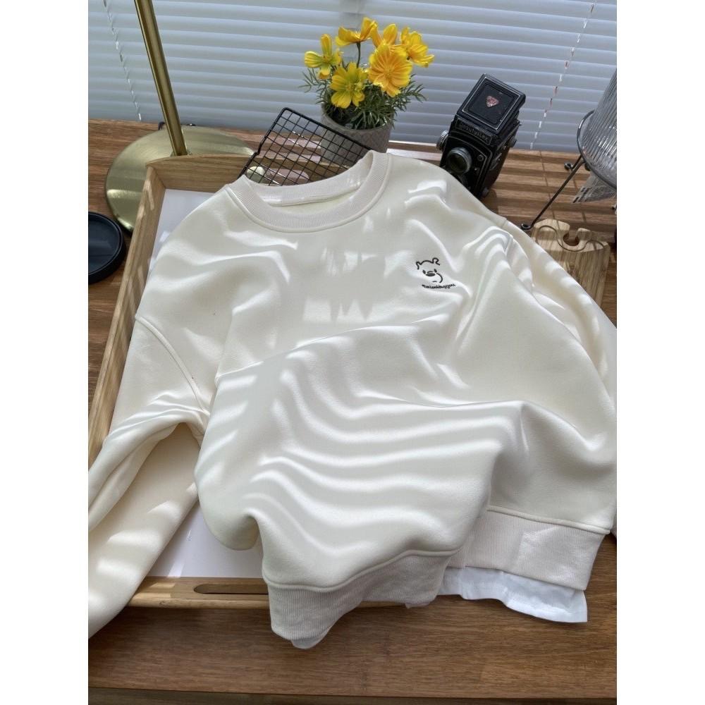 N-1109 𝓢𝓱𝓸𝓹 現貨🏷 🐻小熊刺繡圓領刷毛拼接衛衣上衣-細節圖8