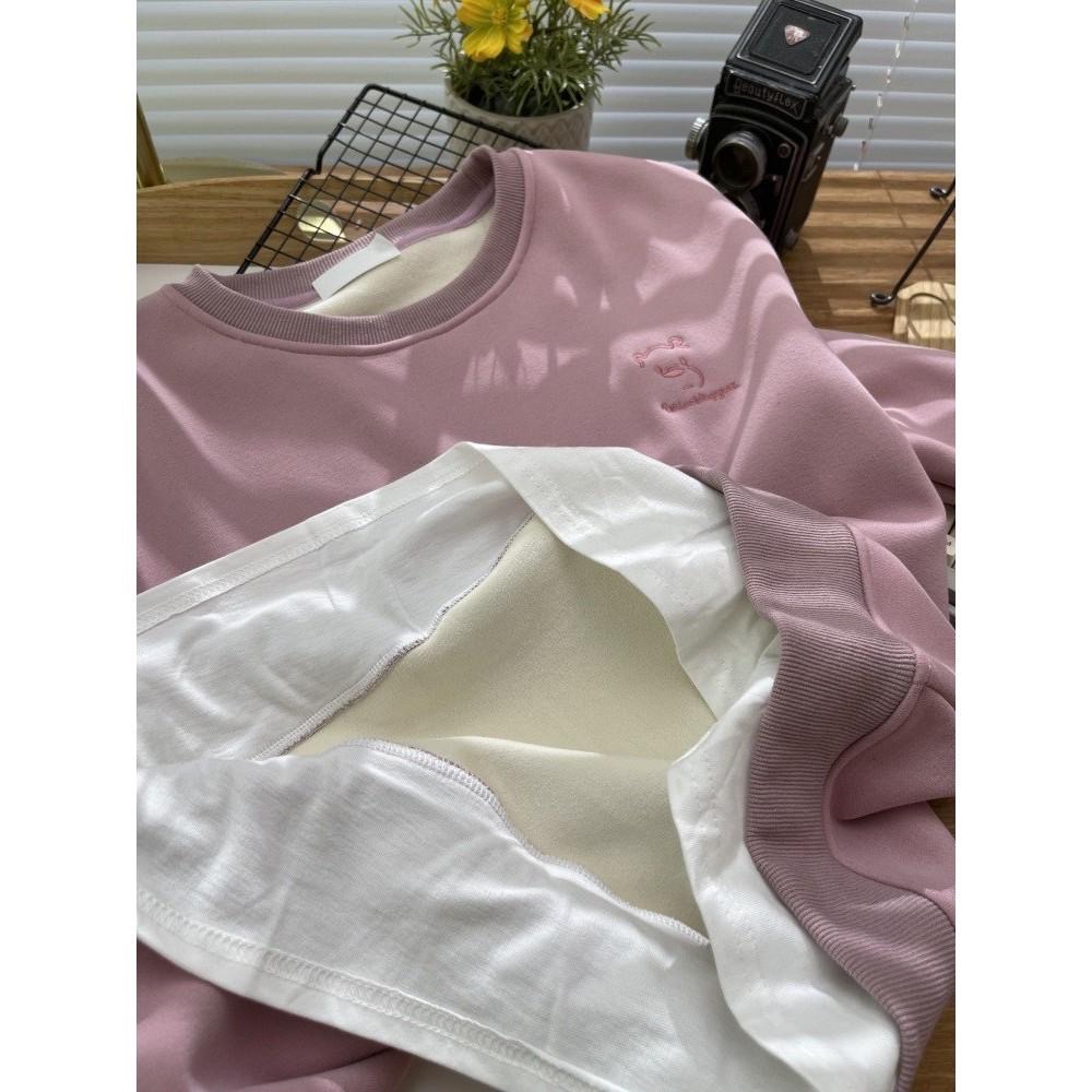 N-1109 𝓢𝓱𝓸𝓹 現貨🏷 🐻小熊刺繡圓領刷毛拼接衛衣上衣-細節圖9