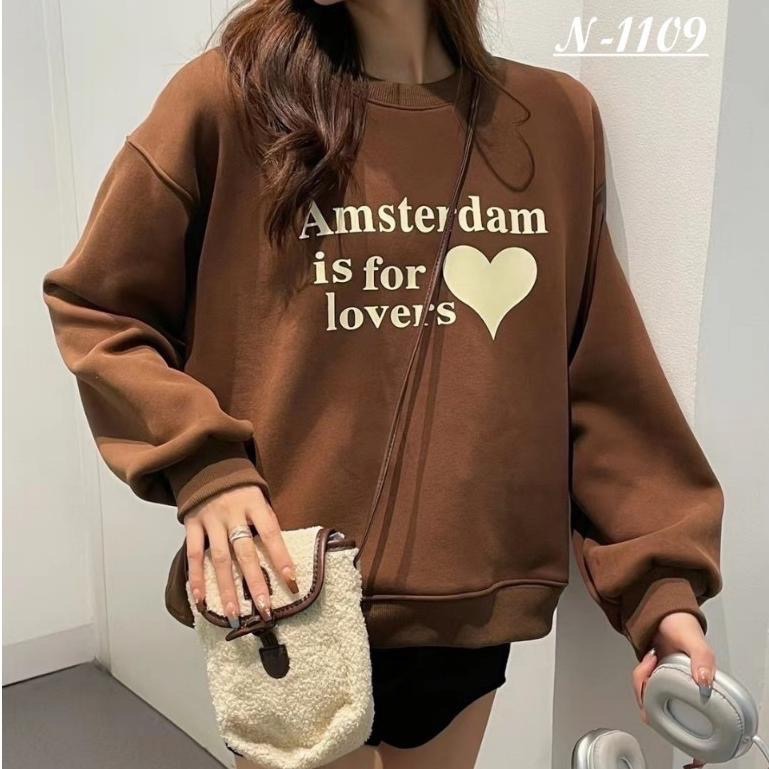 N-1109 𝓢𝓱𝓸𝓹 現貨🏷韓版質感刷毛愛心印花圓領上衣-細節圖3