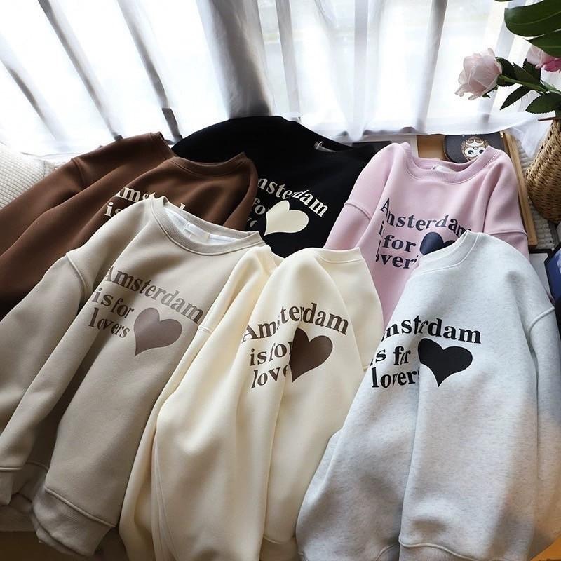 N-1109 𝓢𝓱𝓸𝓹 現貨🏷韓版質感刷毛愛心印花圓領上衣-細節圖8