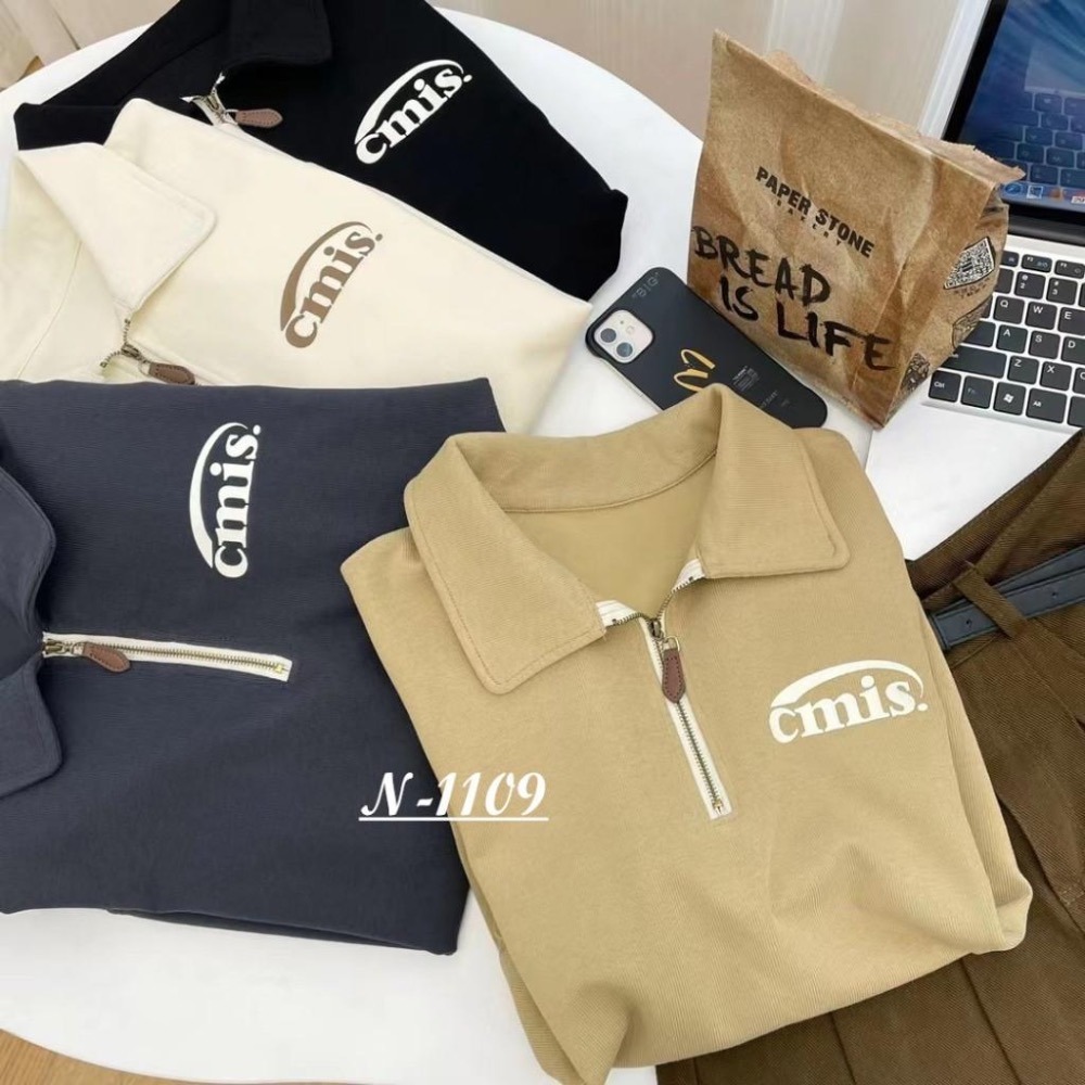 N-1109 𝓢𝓱𝓸𝓹 現貨🏷 Cmis拉鍊印花polo領衛長袖上衣-細節圖3