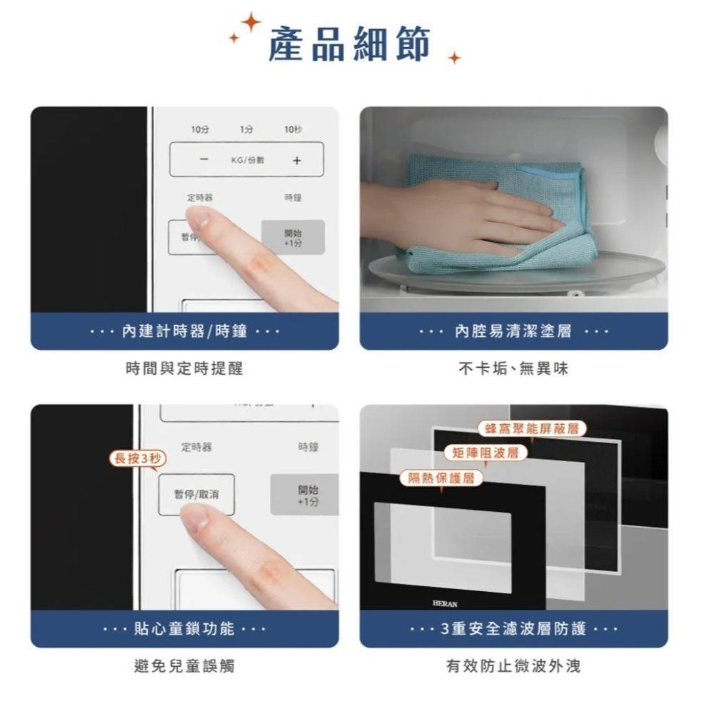 HERAN 禾聯20公升 微電腦轉盤微波爐-自動菜單HMO-20MDE1T 禾聯微波爐 微電腦微波爐 加熱機 轉盤式微波-細節圖9