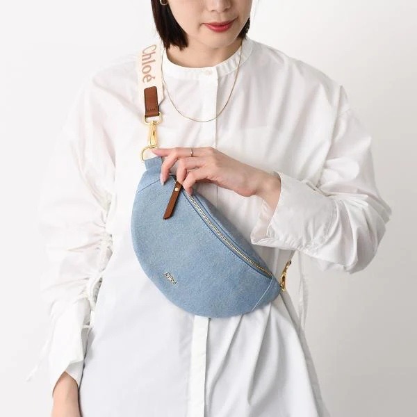 全新【CHLOE蔻依】經典LOGO帆布腰包(牛仔藍/褐色) CHLOE腰包 名牌送禮 中秋禮物 情人節禮物 名牌腰包-細節圖4