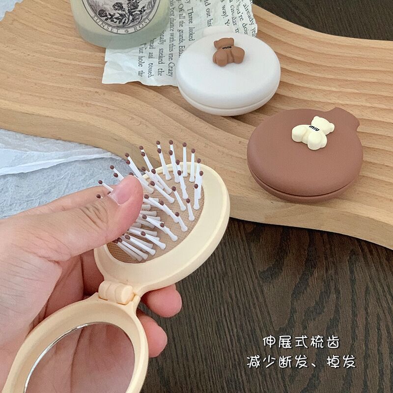 小熊摺疊氣囊梳 氣墊梳 摺疊鏡子梳 隨身氣墊梳 化妝鏡梳子 小熊摺疊梳 按摩梳-細節圖4