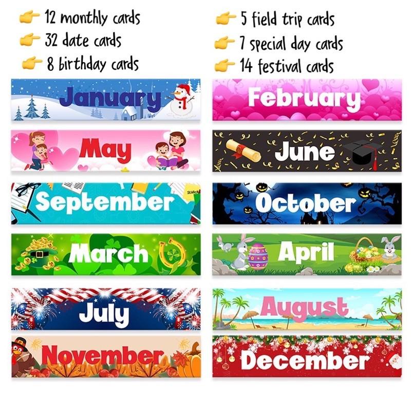 現貨《童玩繪本樂》日期掛袋 英文月曆 月曆掛袋 月曆海報 掛布 日期掛布 英語教學 教學字卡 日期閃卡 月份閃示卡-細節圖3