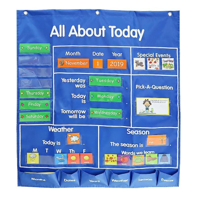 現貨《童玩繪本樂》All about today 教學掛袋 calendar pocket chart 英語教學 插卡袋
