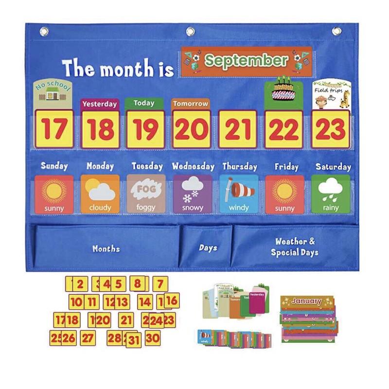 現貨《童玩繪本樂》英文掛袋 教學掛袋 天氣掛袋 日期掛袋 calendar 英語教學 教具 教室佈置 插卡掛袋 插卡掛袋-細節圖3