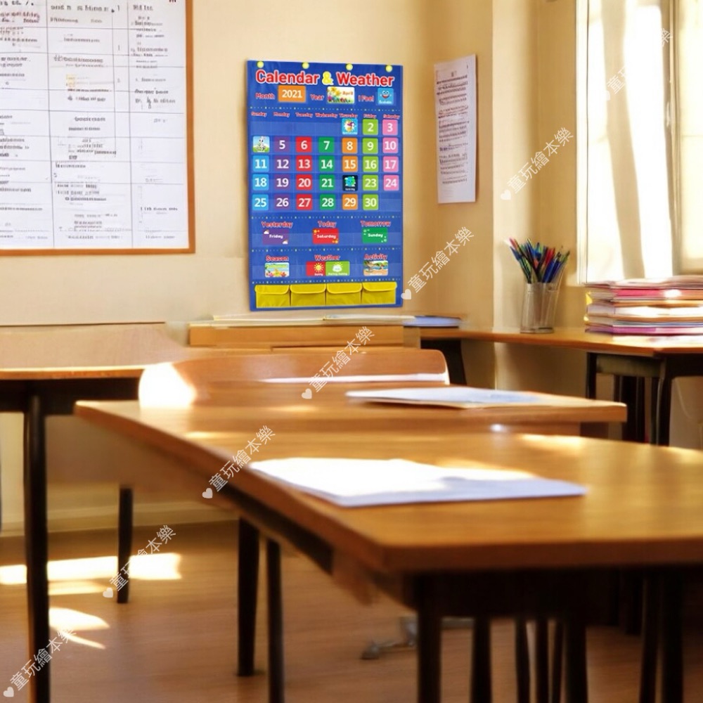 ￼現貨《童玩繪本樂》 日期掛袋 月曆 教學掛布 英語教學 教室佈置 英語掛布 天氣掛袋 All About Today-細節圖4