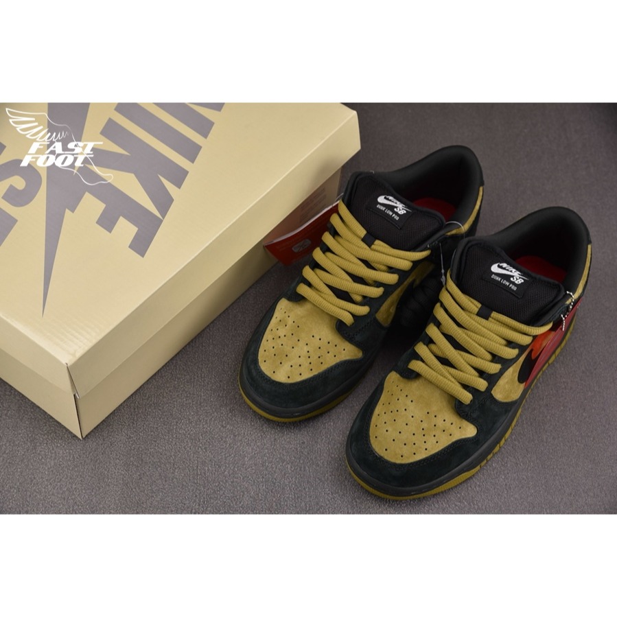 快腳🔎 Supreme x Nike SB Dunk Low 黑黃棕 經典復古 慢跑鞋 HQ8487-300-細節圖3