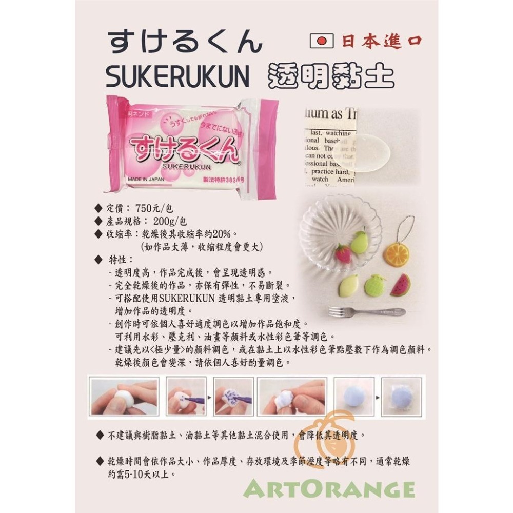 日本進口 SUKERUKUN 透明黏土200g｜仿真食物 甜點 蔬果 袖珍藝術 專用｜高透明度 仿真果肉/花瓣首選-細節圖2