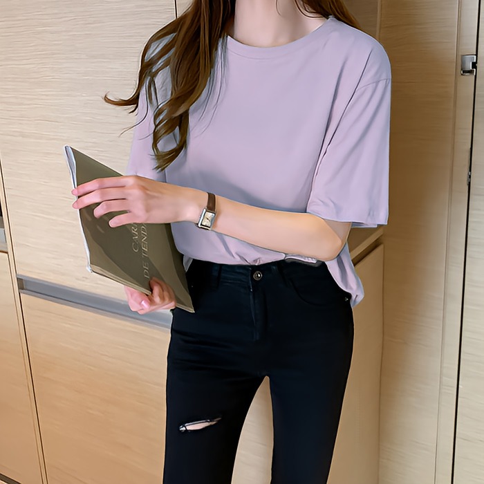 CHU FASHION 正韓國貨 面料保證  純100棉素T 內韓圖細節 落肩感 情侶T 休閒短袖上衣 T恤 素T-細節圖5