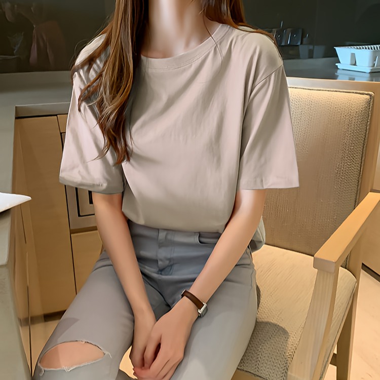 CHU FASHION 正韓國貨 面料保證  純100棉素T 內韓圖細節 落肩感 情侶T 休閒短袖上衣 T恤 素T-細節圖6