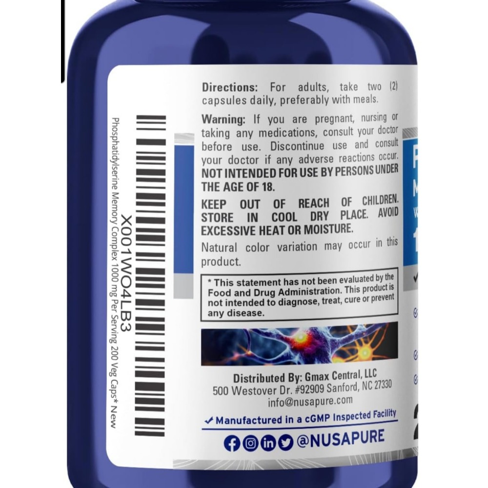 Nusapure 腦磷脂 磷脂酰絲氨酸記憶終極複合1000mg 200粒-細節圖3