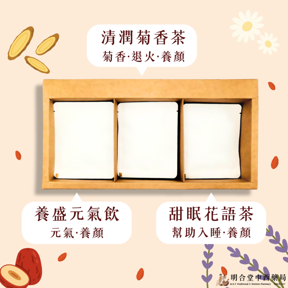 🌿【漢方茶包禮盒-養顏睡眠】漢方中藥養生茶包|養盛元氣飲+清潤菊香茶+甜眠花語茶|幫助入睡·養顏美容·營養補給-細節圖2