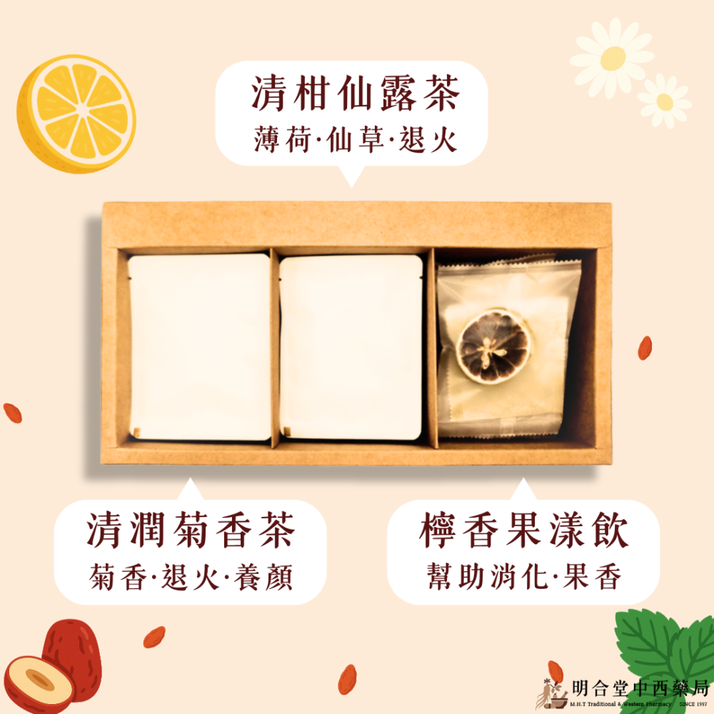 🌿【漢方茶包禮盒-清涼退火】漢方中藥養生茶包|清潤菊香茶+清柑仙露茶+檸樣果香飲|清涼退火·生津止渴·幫助消化-細節圖2