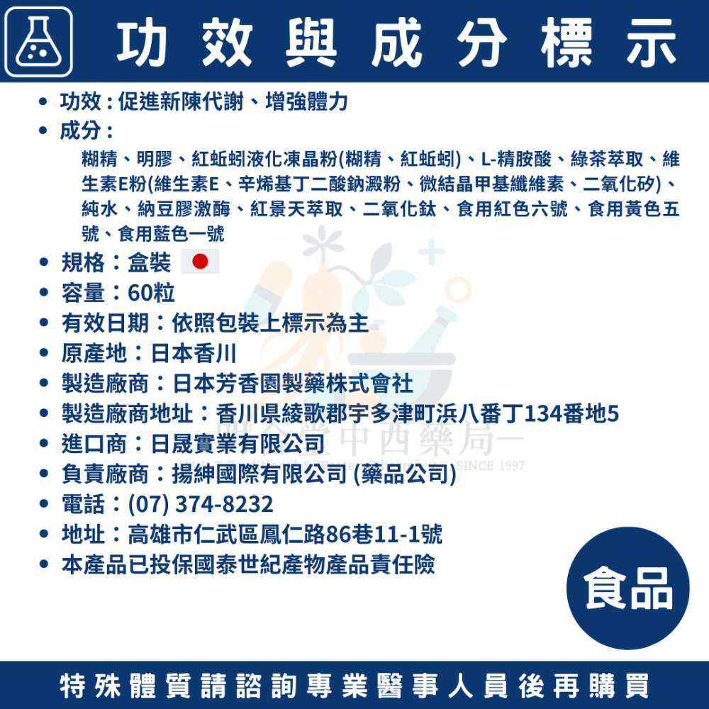 🌟【芳香園 地蚯微晶膠囊】藥師精選|60粒|日本藥廠製造|紅蚯蚓·綠茶萃取物·納豆膠激酶·增強體力·促進新陳代謝-細節圖3