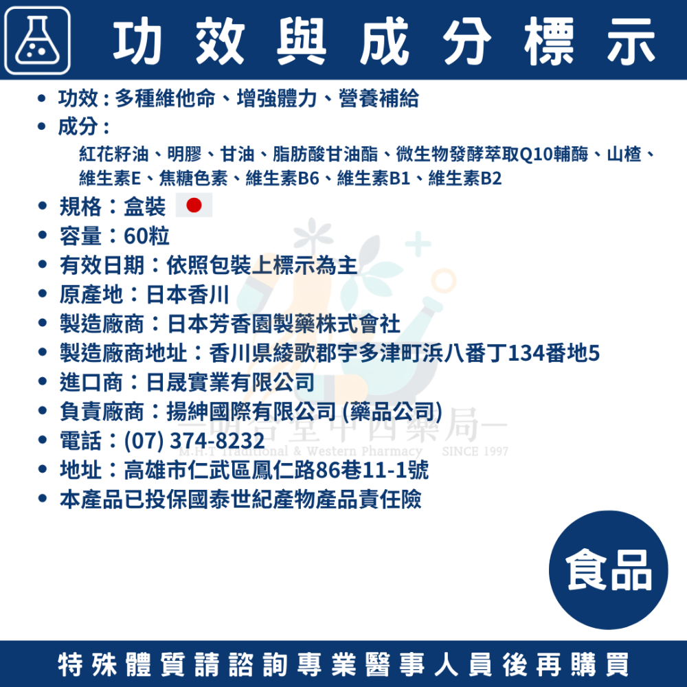 🌟【八味一方頂級Q10】藥師精選|60粒|日本藥廠製造|B群·Q10·山楂萃取物·多種維他命·增強體力·促進新陳代謝-細節圖4
